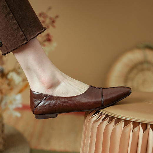 【预售5天】纯色简约，升级版胎水牛皮浅口平底单鞋PS1705 商品图3