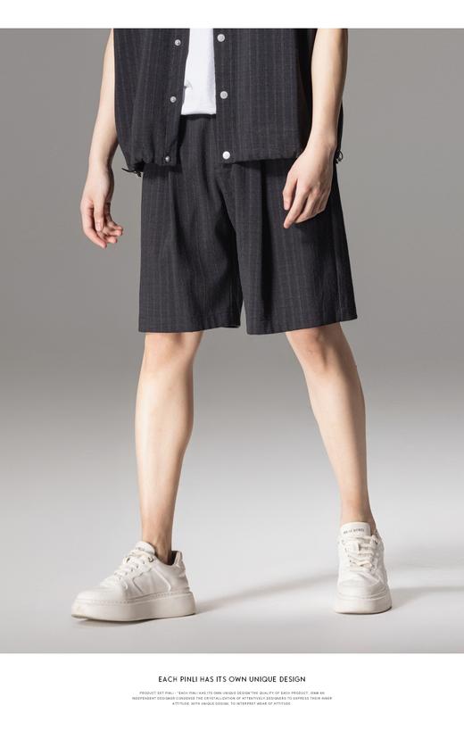 PINLI品立夏季新款男士系皮带条纹休闲短裤五分裤B242117019 商品图7