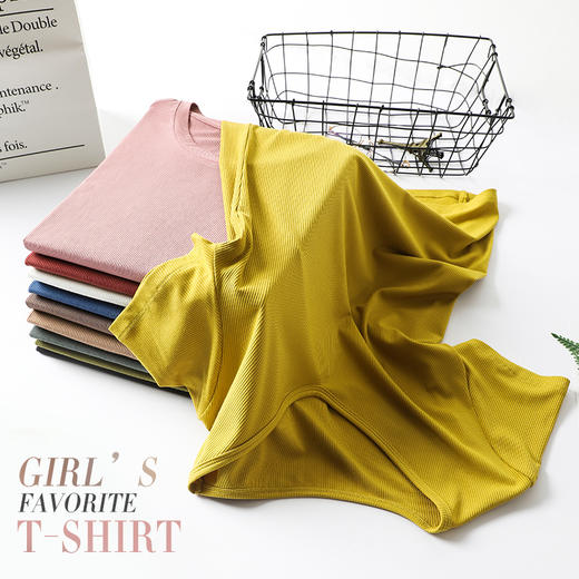免烫多色螺纹T恤 多色定制面料 百搭免烫 套头针织螺纹纯色短袖 200205 商品图12