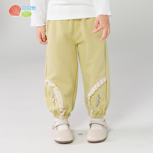 贝贝怡女童长裤2024春季新款甜美休闲束脚裤儿童春装女中大童裤子ZB1DK012 商品图3