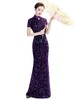 QC125紫色金丝绒亮片旗袍端庄大气走秀长款鱼尾演出服 商品缩略图4