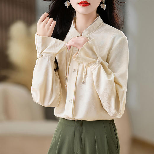 春季新款，娃娃领长袖衬衫女复古设计感小众宽松衬衣HR-HRYZ9610 商品图3