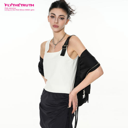 FTT Flythetruth  雪松 金属PU皮带卡扣不对称春季方领背心上衣女 商品图2