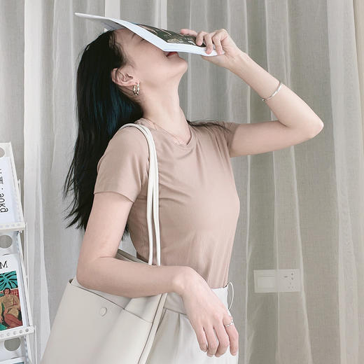 免烫多色螺纹T恤 多色定制面料 百搭免烫 套头针织螺纹纯色短袖 200205 商品图3