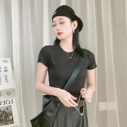 免烫多色螺纹T恤 多色定制面料 百搭免烫 套头针织螺纹纯色短袖 200205 商品图2