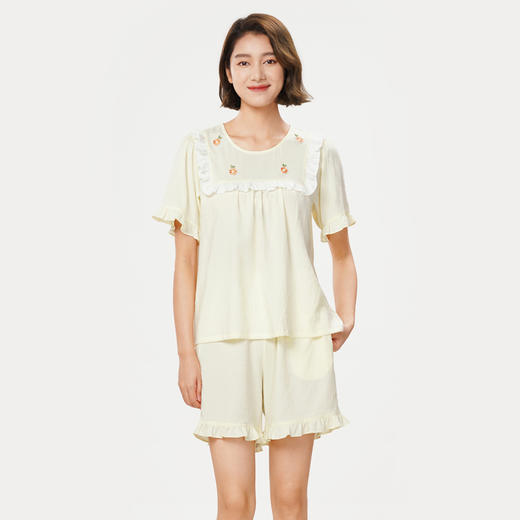 都市丽人好睡好眠春夏睡衣女软绵绵家居服薄款短袖短裤女士套装LH42E4 商品图1