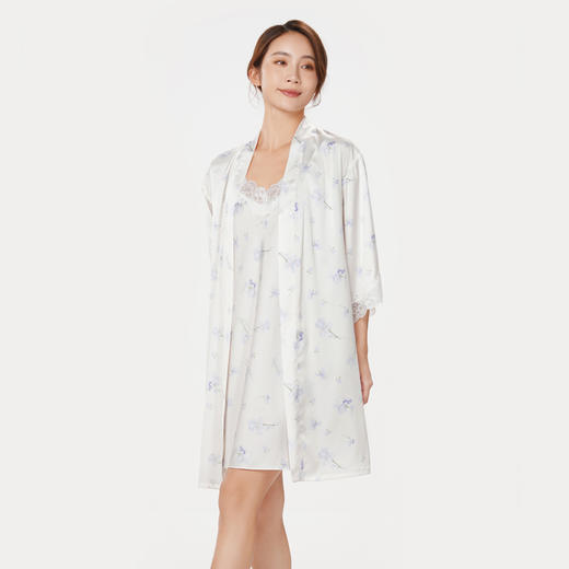 都市丽人好睡好眠春夏睡衣女冰雪丝印花家居服薄款吊带裙+外袍女士丝质套装LH44A2 商品图1