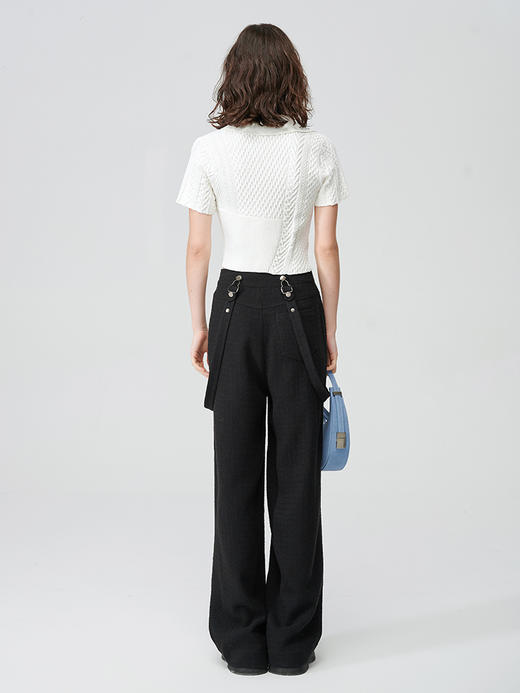 Self Who黑色休闲背带裤女2024春新款通勤原创设计垂感直筒阔腿裤 商品图2