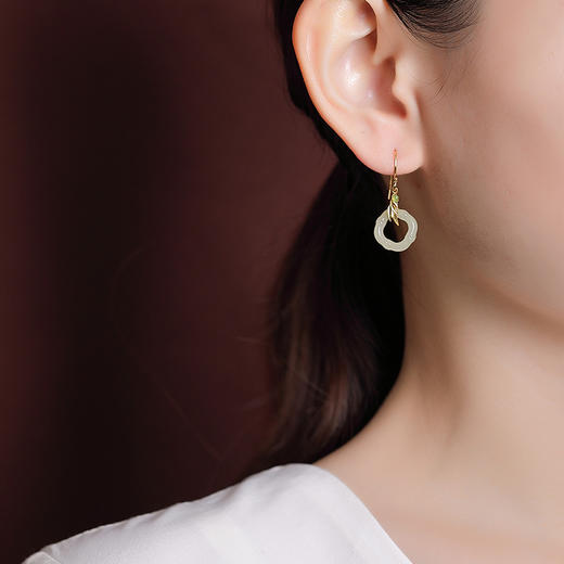 【玉竹明秀】S925银镀金和田玉碧玉竹节竹叶菱形镂空耳坠【CW-EG01907】 商品图3