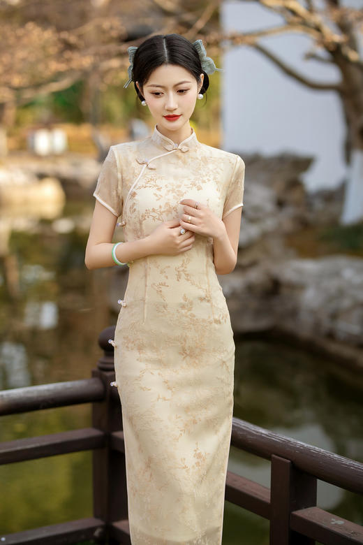 植绒旗袍春款改良年轻旗袍日常修身少女时尚旗袍ZA-5221 商品图1