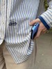 老米优品/3-5天发。韩代同款《高密条纹拼接刺绣设计款纯棉衬衫》宽松廓形，洒脱复古男友风。假两件撞色袖口~~ CY240221B 商品缩略图5