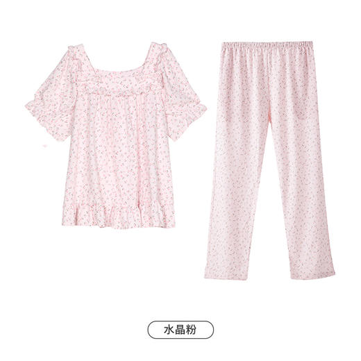都市丽人亲情蜜语舒适外出春夏睡衣女软绵绵家居服薄款短袖长裤女士套装LH42G1 商品图2