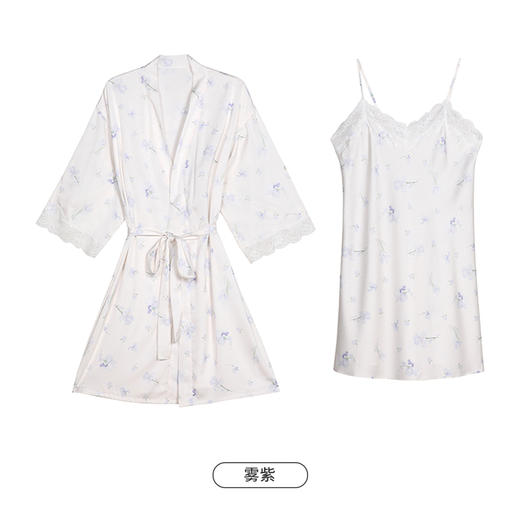 都市丽人好睡好眠春夏睡衣女冰雪丝印花家居服薄款吊带裙+外袍女士丝质套装LH44A2 商品图5
