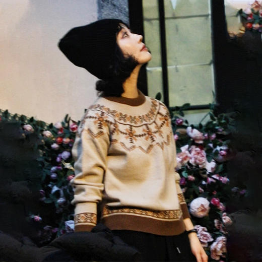 【费尔岛】老板娘定制长袖针织衫费尔岛提花安哥拉纤绒纱毛衣 商品图1