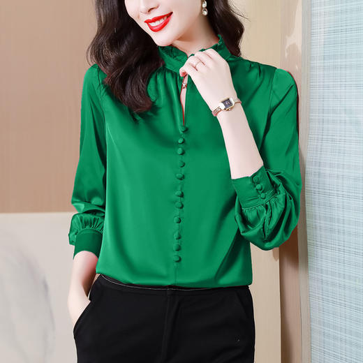 雀说 缎面仿真丝衬衫女春纯色上衣气质高级感仿桑蚕丝衬衣4ZF-021518 商品图1