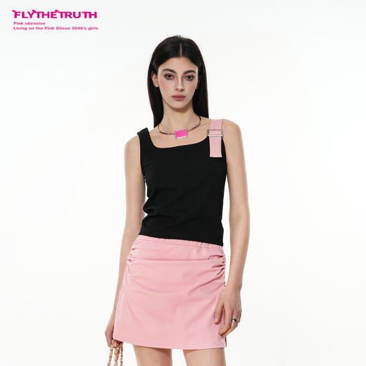 FTT Flythetruth  热吻 甜酷不对称撞色PU皮带卡扣春季背心上衣女 商品图2