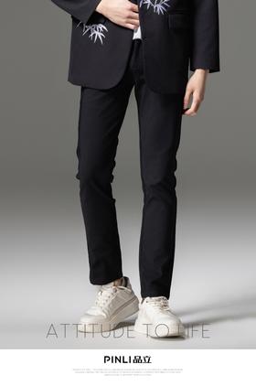PINLI品立2024春季新款男士纯色直筒休闲长裤潮牌百搭黑色男裤子B233217091