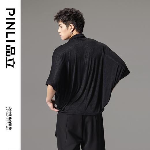 PINLI品立夏季新款堆堆领暗黑T恤潮流时尚宽松休闲短袖男上衣B242111005 商品图2