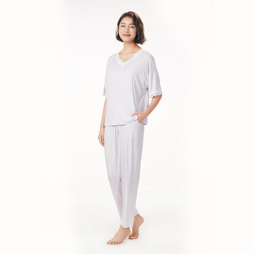 都市丽人生活家居春夏睡衣女针织罗纹家居服薄款七分袖长裤女士套装LH42F7 商品图2