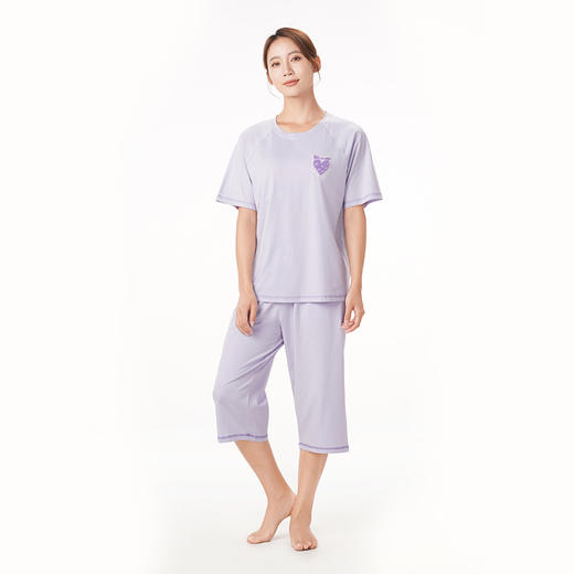 都市丽人舒适外出春夏睡衣女32支CVC单面家居服薄款短袖七分裤女士套装LH42D6 商品图1