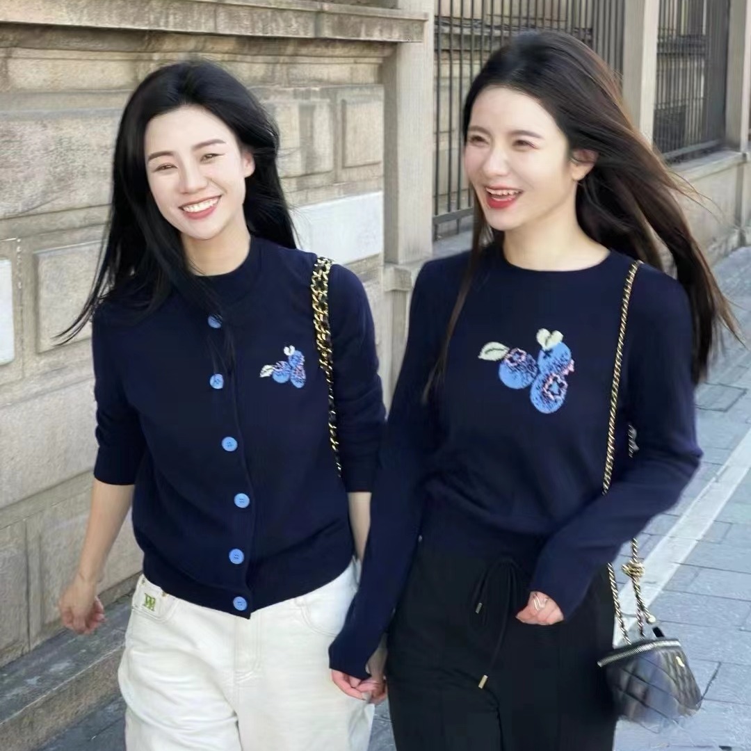 【à perles】博主同款 鄂家可爱的蓝莓图案女士羊绒衫 套头和开衫两个款式【现货】