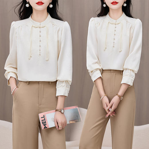 春季新款，娃娃领长袖衬衫女复古设计感小众宽松衬衣HR-HRYZ9617 商品图0