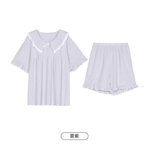 都市丽人生活家居春夏睡衣女针织人棉提花家居服薄款短袖短裤女士针织套装LH42E7 商品图14