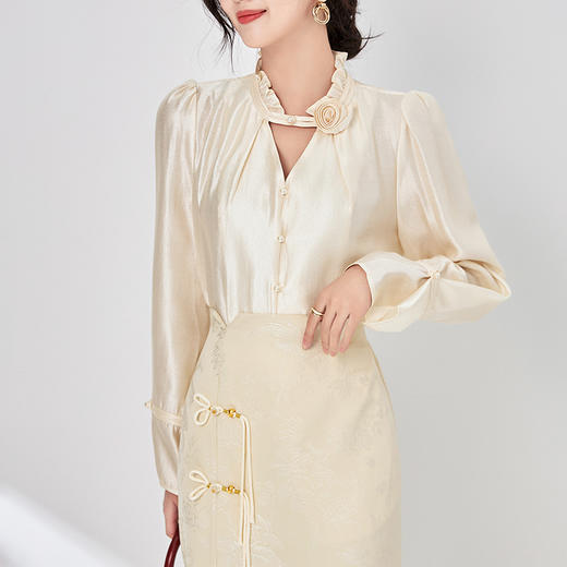 WLZD 2403106立体花法式复古宽松显瘦衬衣 商品图1