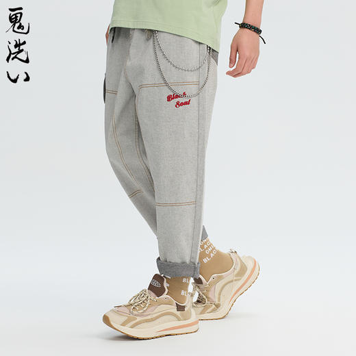 ONIARAI/鬼洗24春夏新品方形压线复古牛仔拼接男士长裤 24B4433 商品图0