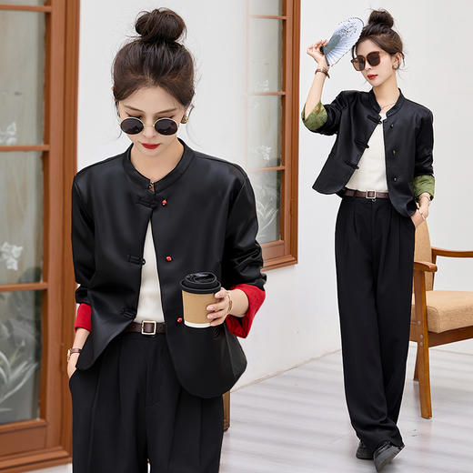 国风新款，春装立领仿绵羊皮夹克皮衣新中式PU皮短款外套HR-CLYZ2469 商品图2