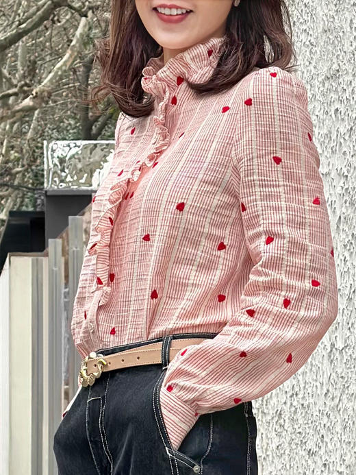 TYNVIE 荷叶领边衬衫-红爱心 商品图2