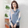 中老年春夏装【撞色翻领针织小衫】中年妈妈气质减龄 外穿长袖T恤上衣 商品缩略图6