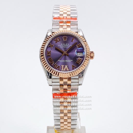 NOOB 劳力士Rolex女款蚝式日志型腕表！年度最火的茄紫色字面表盘，外圈镶嵌48颗钻石！表盘尺寸31毫米。采用904L不锈钢18k镀金锻造，具备高抗腐蚀性 商品图0