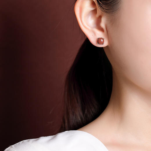 【相思无尽】S925银镀金南红复古圆形耳饰【CW-ED03015】 商品图3