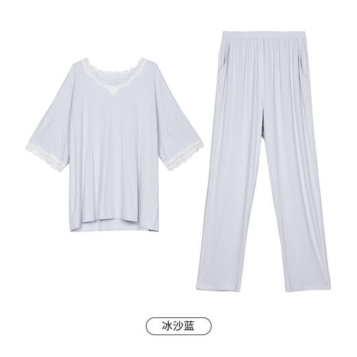都市丽人生活家居春夏睡衣女针织罗纹家居服薄款七分袖长裤女士套装LH42F7 商品图10