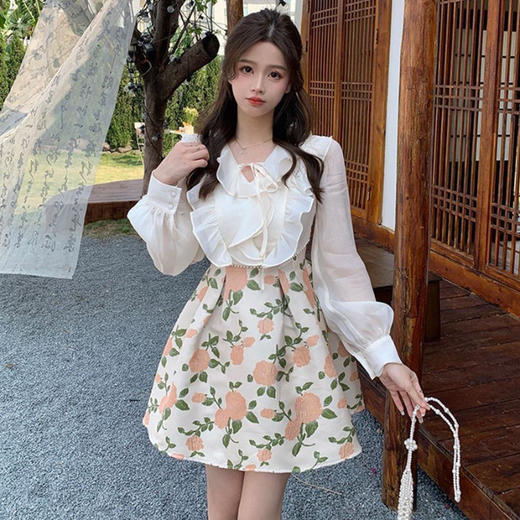 春秋季【法式假两件V领连衣裙女 新款设计感】气质收腰 碎花短裙子潮 商品图5