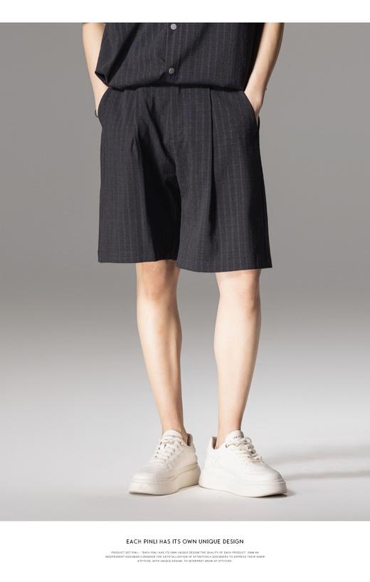PINLI品立夏季新款男士系皮带条纹休闲短裤五分裤B242117019 商品图0