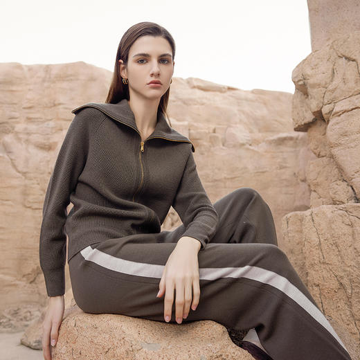 【纯羊毛针织套衫】24年春季新品女士针织外套条纹撞色裤子 商品图3