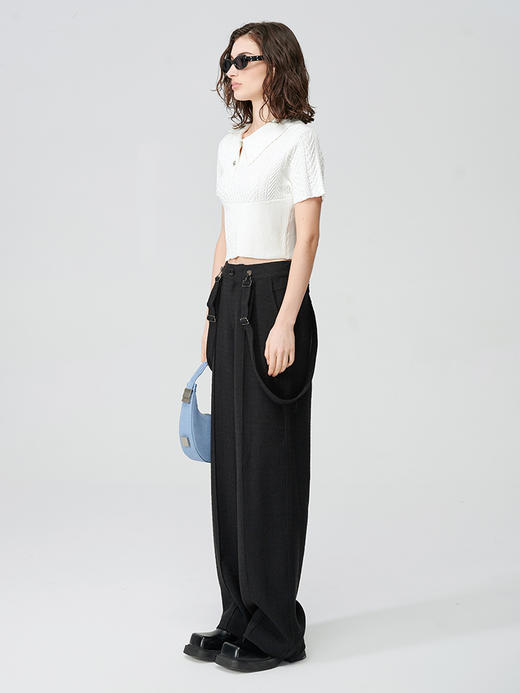 Self Who黑色休闲背带裤女2024春新款通勤原创设计垂感直筒阔腿裤 商品图3