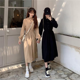 早春新款【气质女神范 长袖连衣裙】时髦女装 法式收腰小黑裙子 冷淡风