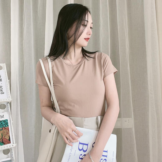 免烫多色螺纹T恤 多色定制面料 百搭免烫 套头针织螺纹纯色短袖 200205 商品图5