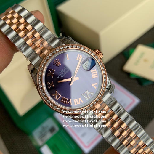 NOOB 劳力士Rolex女款蚝式日志型腕表！年度最火的茄紫色字面表盘，外圈镶嵌48颗钻石！表盘尺寸31毫米。采用904L不锈钢18k镀金锻造，具备高抗腐蚀性 商品图4