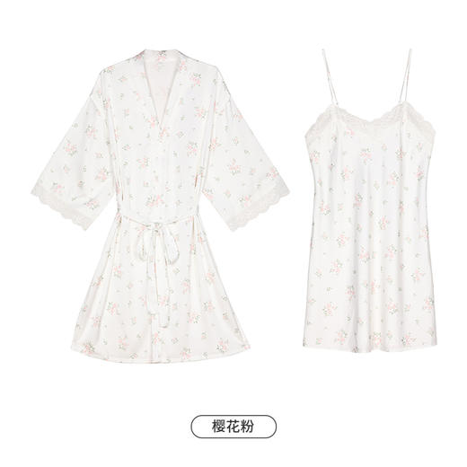 都市丽人好睡好眠春夏睡衣女冰雪丝印花家居服薄款吊带裙+外袍女士丝质套装LH44A2 商品图6