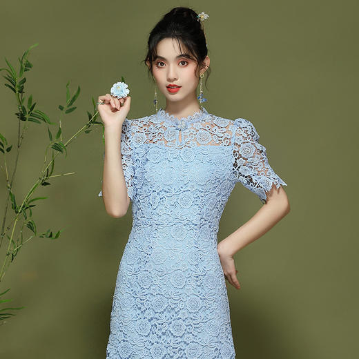 新中式女装，新款中国风气质鱼尾改良蕾丝旗袍连衣裙OY-24126 商品图2