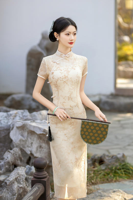 植绒旗袍春款改良年轻旗袍日常修身少女时尚旗袍ZA-5221 商品图3