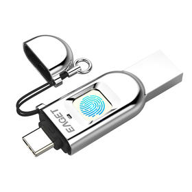 忆捷32GB Type-C USB3.1 HF-C01指纹加密手机U盘 双接口手机电脑多用 隐私安全保护 商务娱乐优盘