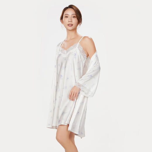 都市丽人好睡好眠春夏睡衣女冰雪丝印花家居服薄款吊带裙+外袍女士丝质套装LH44A2 商品图3
