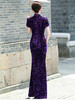 QC125紫色金丝绒亮片旗袍端庄大气走秀长款鱼尾演出服 商品缩略图3