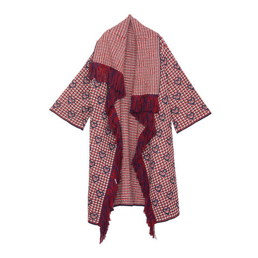 谜底长款针织开衫女2023冬新品复古气质提花斗篷式毛衫234MZ1994 商品图4