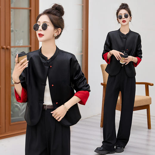 国风新款，春装立领仿绵羊皮夹克皮衣新中式PU皮短款外套HR-CLYZ2469 商品图1